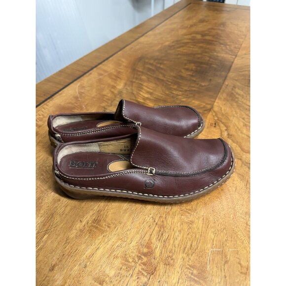 BORN Women's 6.5 EU 7 Leather Driver Mule Clog Loafers Shoes Burgundy Brown - Picture 3 of 8